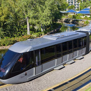 A People Mover driving in a hotel area